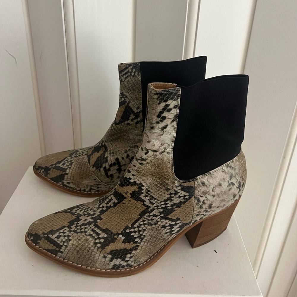 Jeffrey Campbell Black and Tan Snakeskin Ankle Boots